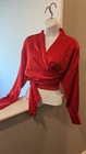 Women   s Louis Vuitton Red Satin Monogram  Tie V-neck Long Sleeve Blouse Size M
