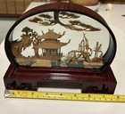 Antique Chinese Oriental Wooden Glass Decorative Scenic Vintage Ornament Old