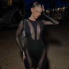 Sexy Elastic Fashion Romper Long Sleeve  Club Mesh Playsuit  Women Jumpsuit