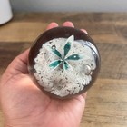 Vintage Art Glass Paperweight  With White Flower
