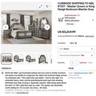 New 4pc Master Queen King Sleigh Bedroom Marble Set Gray Upholstered Bed d m n