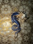 Blue   Gold Tone Dragon Brooch Pin - Fantasy Genre Dragon Theme Jewelry