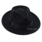 Mens Womens 100  Wool Felt Fedora Trilby Hat Wide Brim Crushable Bow Band