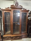 Renaissance Carved Walnut And Burl 3 Door Bookcase