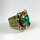 Rare Ancient Medieval Bronze Ring With Colored Gemstones - Authentic