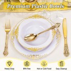 Joyido 100pcs Gold Plastic Bowls - 12 Oz White Disposable Salad Bowls - Heavy