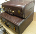 2 Vintage Shwayder Bros  Samsonite Brown Faux Alligator Suitcases Luggage