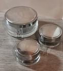 Vtg Silver Plate Mirrored Lid Glass Powder Vanity Jar Set
