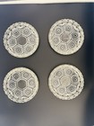 Vintage Clear Pressed Glass Coasters Set 4 Scalloped Rim Geometric Drink Dishes