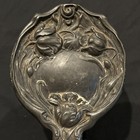 Antique Art Nouveau Floral Hand Mirror-beveled-repousse Silver Plate-9 5  W7