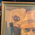 Vintage Mixed Media Collage Portrait Painting Man Hat Signed Textured Art 22x19