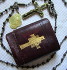 Very Rare Antique Tiny Rosary 15 Decade Medal Pope Leon Xlll 32 In  Case Leather