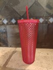 New Starbucks Hot Pink Bling Studded 24oz Venti Cold Cup Tumbler With Straw 