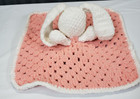 Handmade Knit Crochet Baby Bunny Lovey Security Blanket Plush Stuffed 14in X 14i