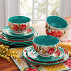 The Pioneer Woman Vintage Floral 12-piece Dinnerware Set  Teal