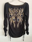 Cirque Du Soleil Top Top Black Xl fits Like L  Rouched Tasseled Boho Art To Wear