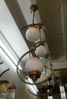 Pair Of Antique Art Deco Brass Ceiling Lights - Vintage Fixtures With Milk Glass