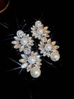 Silver Flower Pearl Rhinestone Dangle Earrings One Size