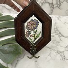 Vintage 80s Wall Key Hook Painted Stained Glass Floral Wood Frame Cottagecore