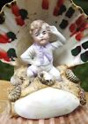 Antique Victorian Seashell Art W Bisque Child 4 25   Maritime Sailor Folk Art
