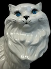 Vintage Mcm Life Sized White Persian Cat Hand Painted Ceramic Cat Blue Eyes