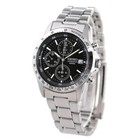 Seiko Chronograph Snd367pc Black Dial Stailess Steel Quartz Men Watch New Box