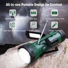 Green Emergency Flashlight Portable Radio Phone Charger Solar Hand Crank 5 Modes