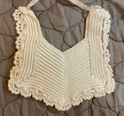 Infant White Crochet Bib W  Ribbon Ties Handmade 1990   s