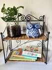 Vintage Decorative Shelf Black Metal With Rattan 