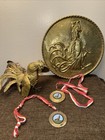 Vintage Solid Brass Fighting Cock Rooster Mcm 10    Tall Original Patina