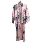 Juguemm Pink Geisha Floral Satin Kimono Robe Made In Japan Ck34 Sz 50 Long Nwot
