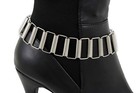 Women Silver Metal Chain Boot Bracelet Shoe Square Wide Links Charm Strap Bulky 