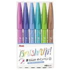 Brush Pen Set 6 Colors Flexible Tip Water Based Ink Fine Point Calligraphy