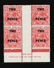 1930 Kgv 2d Surcharged John Ash Imprint Block  varieties  Sliced  o  Damaged  s 