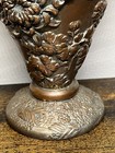 Antique Art Nouveau Vase Copper Clad Signed Flowers Deep Relief Repousse