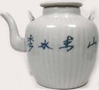 Antique 19thc Blue   White Ming Style Porcelain Teapot Water Buffalo Farm Motif