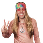 Hippie Wig Tie Dye Bandana 60s 70s Hippy Woodstock Festival Party Mens Costume