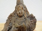 Antique  Tibetan Mongolian Buddhist Hand Made Clay Statue Of A Green Tara