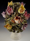 Vintage Capodimonte Lamp Base Italy Red Yellow Tulips Flowers Topiary With Urn