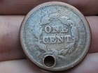 1852 Braided Hair Large Cent Penny- About Good Details  Holed For Necklace
