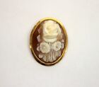 Victorian 14k Yellow Gold High Relief Floral Flower Cameo Brooch Pendant 