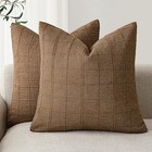  Set Of 2 Decorative Linen Check Throw Pillow 22  X 22   pack Of 2  Brown Sugar
