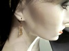 Vtg Lamp Work Yellow Glass Bead W encased Pink Floral Teardrop Dangle Pierced