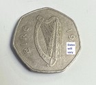 Ireland 50 Pence Woodcock Bird   Irish Harp Coin  Km 24   1970-2000 Type 