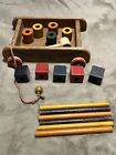 Vintage 1950 s Playskool Wooden Wagon With Rods  Blocks And Pull With   