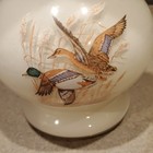 Vtg Lamplight Farms Mallard Duck Porcelain Oil Lamp Kerosene Clear White Chimney