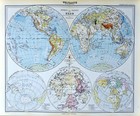 1892 Stieler Map World Hemispheres Africa Europe Asia Australia America North