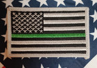 Usa - American Flag Embroidered Patch With Green Stripe- Free Us Shipping 