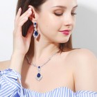 Women Big Silver Plated Cz Green Wedding Necklace And Earrings Party Jewelry Set