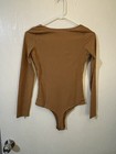 Women s V Neck Knitted Bodysuit Bodycon Long Sleeve Romper Leotard Size Small